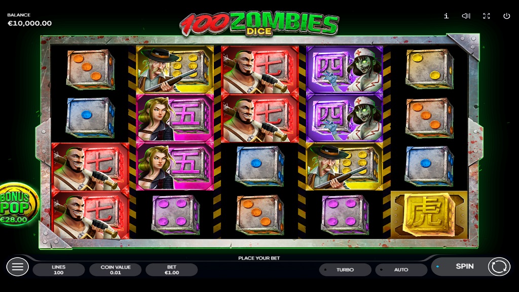 Screenshot of 100 Zombies Dice slot from Endorphina