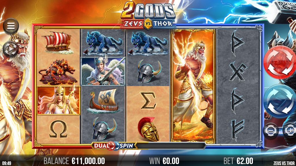 Screenshot of 2 Gods Zeus vs Thor slot from Yggdrasil Gaming
