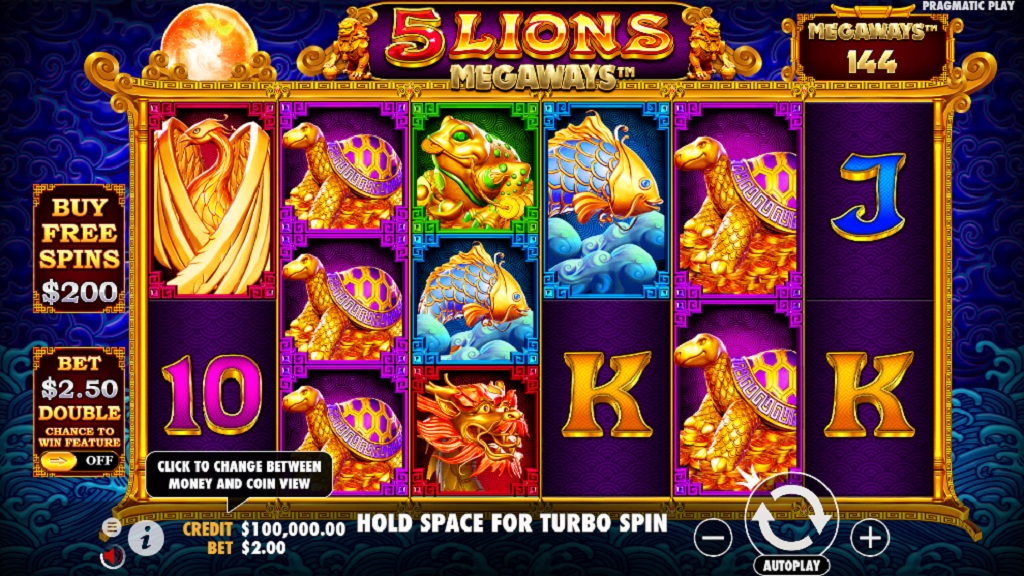 Screenshot of 5 Lions Megaways slot from Pragmatic Play