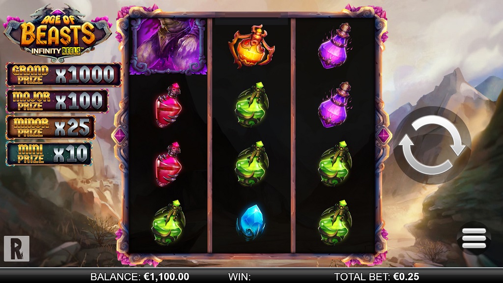 Screenshot of Age of the Beasts Infinity Reels slot from Yggdrasil Gaming