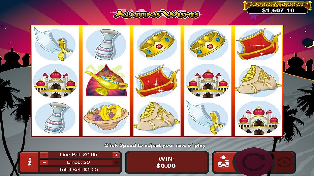 Screenshot of Aladdin's Wishes slot from Real Time Gaming