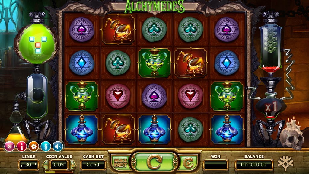 Screenshot of Alchymedes slot from Yggdrasil Gaming