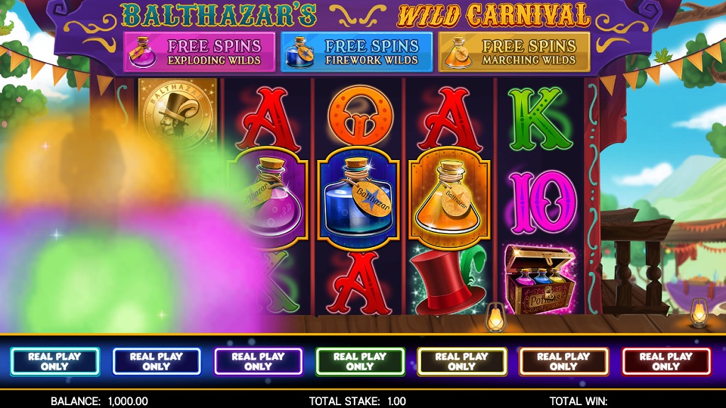 Screenshot of Balthazar’s Wild Carnival slot from Core Gaming