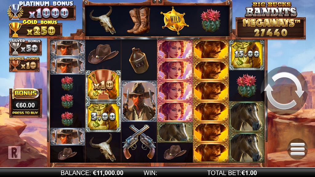 Screenshot of Big Buck Bandits Megaways slot from Yggdrasil Gaming