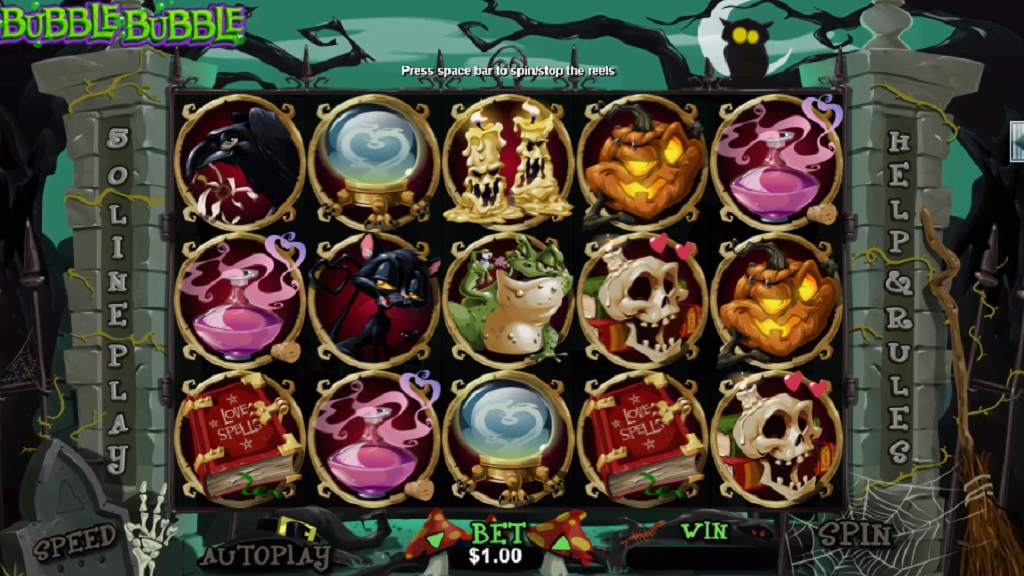 Screenshot of Bubble Bubble slot from Real Time Gaming