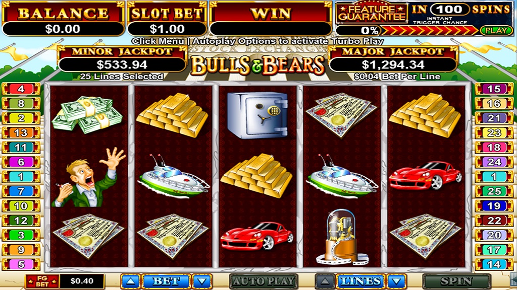 Screenshot of Bulls and Bears slot from Real Time Gaming