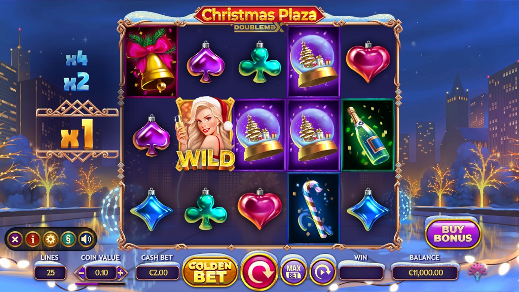 Screenshot of Christmas Plaza DoubleMax slot from Yggdrasil Gaming