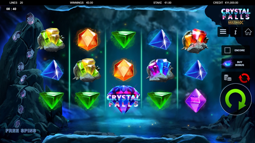 Screenshot of Crystal Falls MultiMax slot from Yggdrasil Gaming
