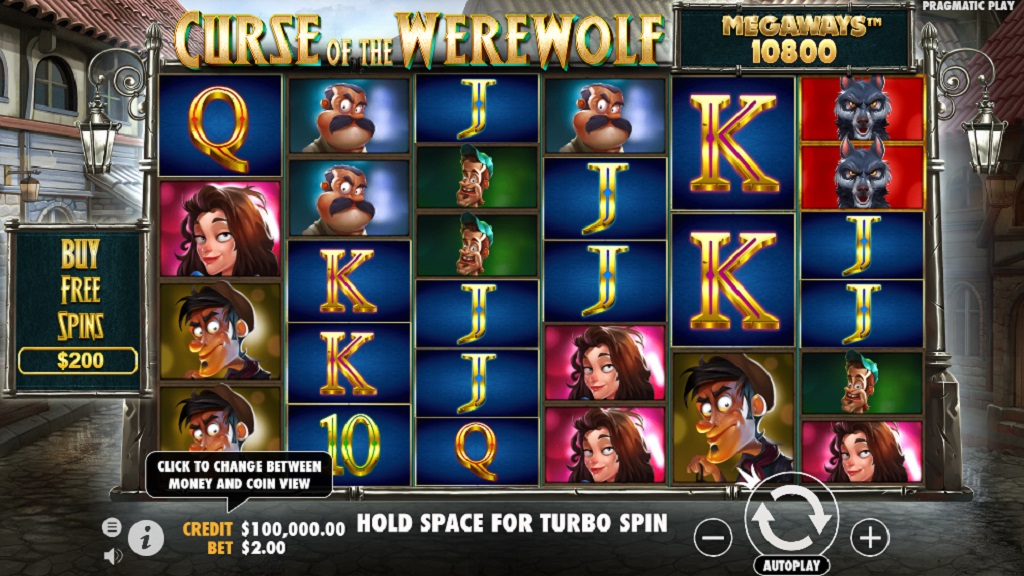 Screenshot of Curse of the Werewolf Megaways slot from Pragmatic Play
