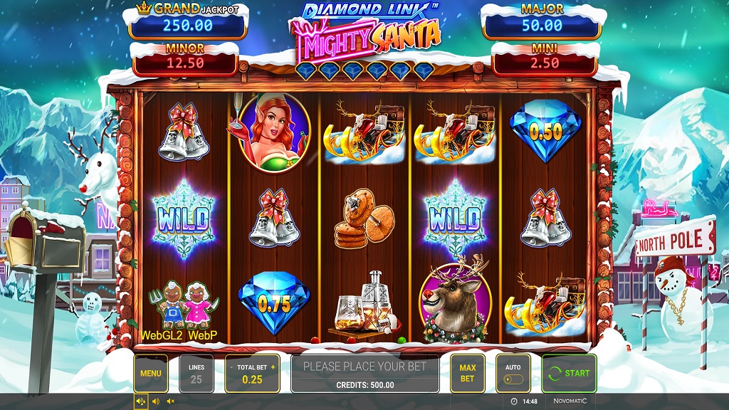 Screenshot of Diamond Link Mighty Santa Link slot from Green Tube