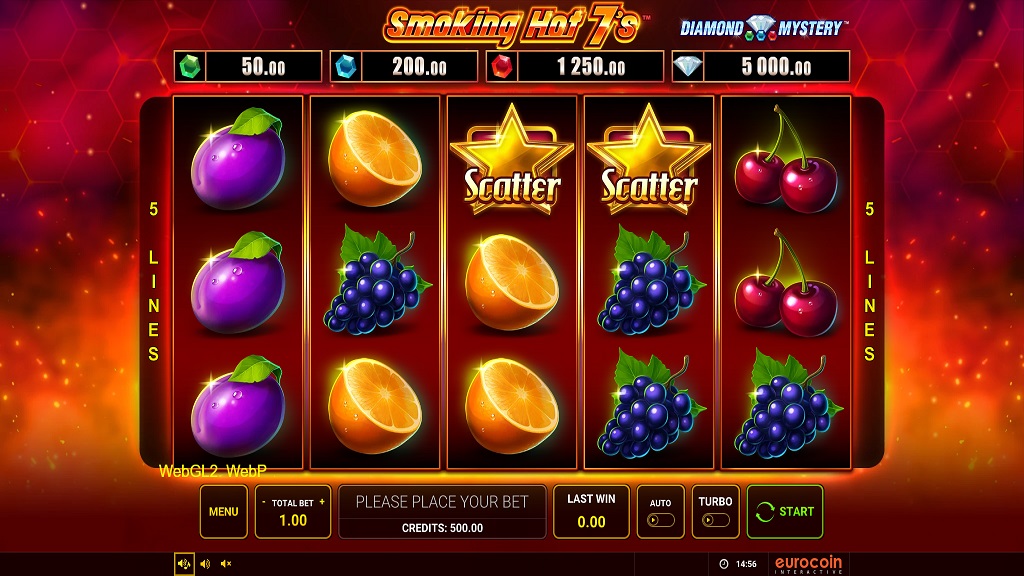 Screenshot of Diamond Mystery Smoking Hot 7s slot from Green Tube