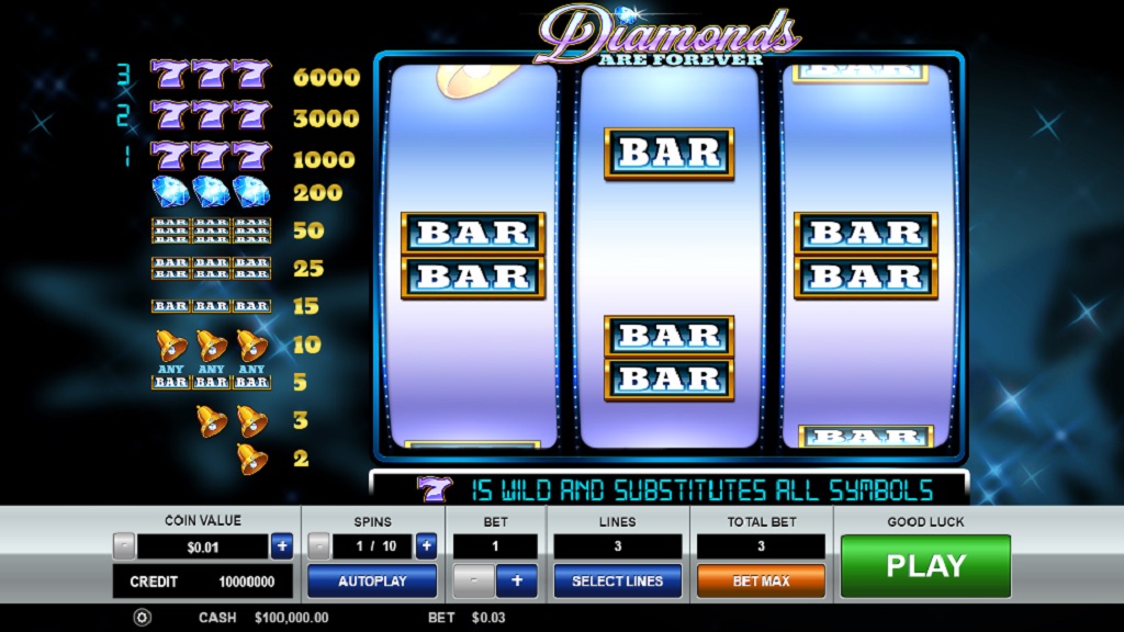 Screenshot of Diamonds are Forever 3 Lines slot from Pragmatic Play