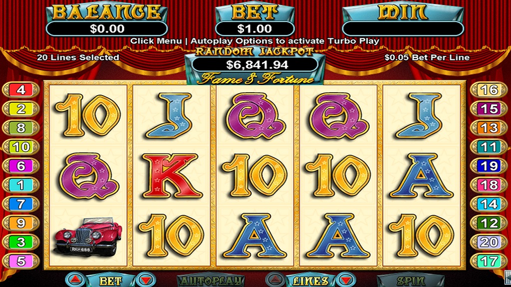 Screenshot of Fame and Fortune slot from Real Time Gaming