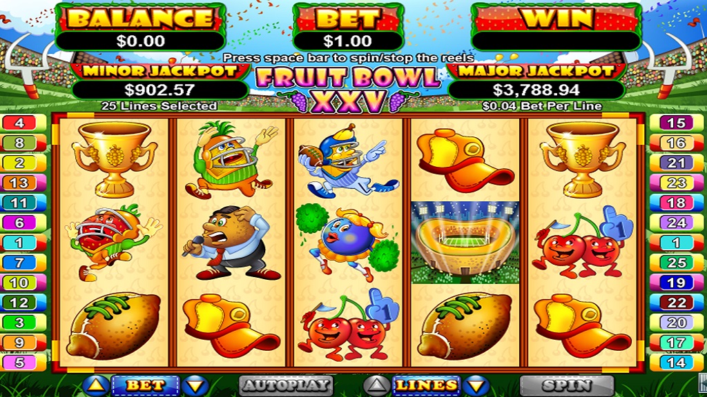 Screenshot of Fruit Bowl XXV slot from Real Time Gaming