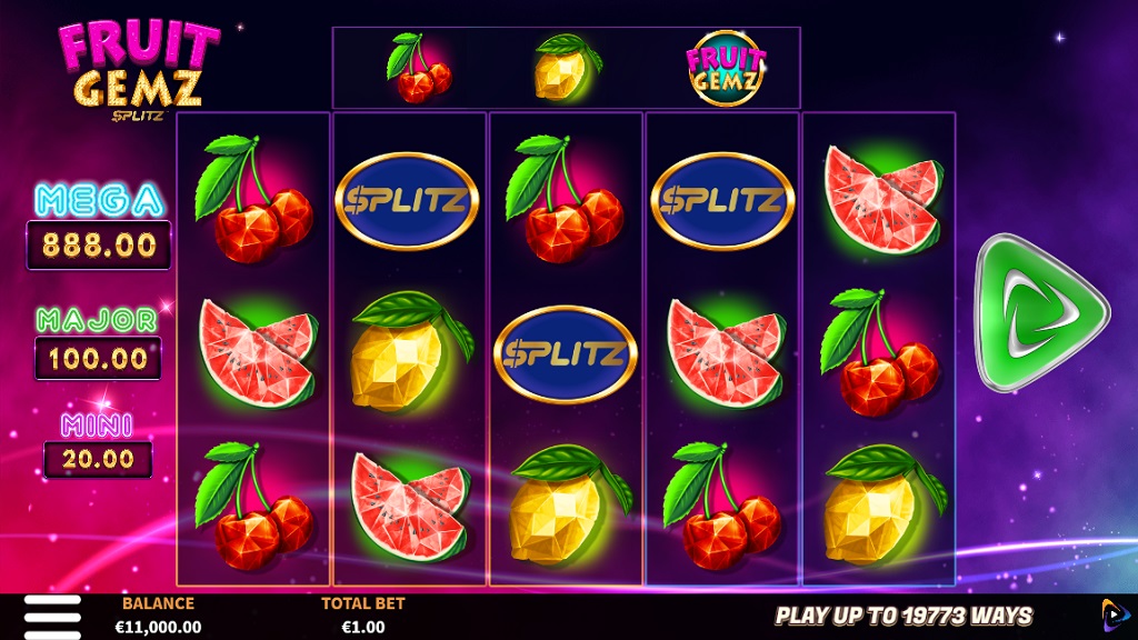 Screenshot of Fruit Gems Splitz Gigablox slot from Yggdrasil Gaming