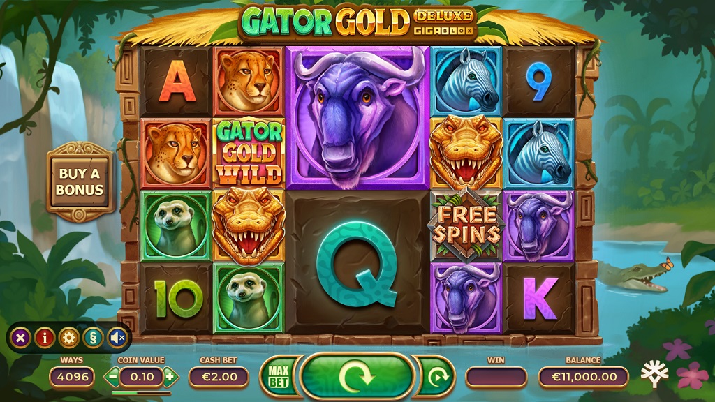 Screenshot of Gator Gold GigaBlox slot from Yggdrasil Gaming