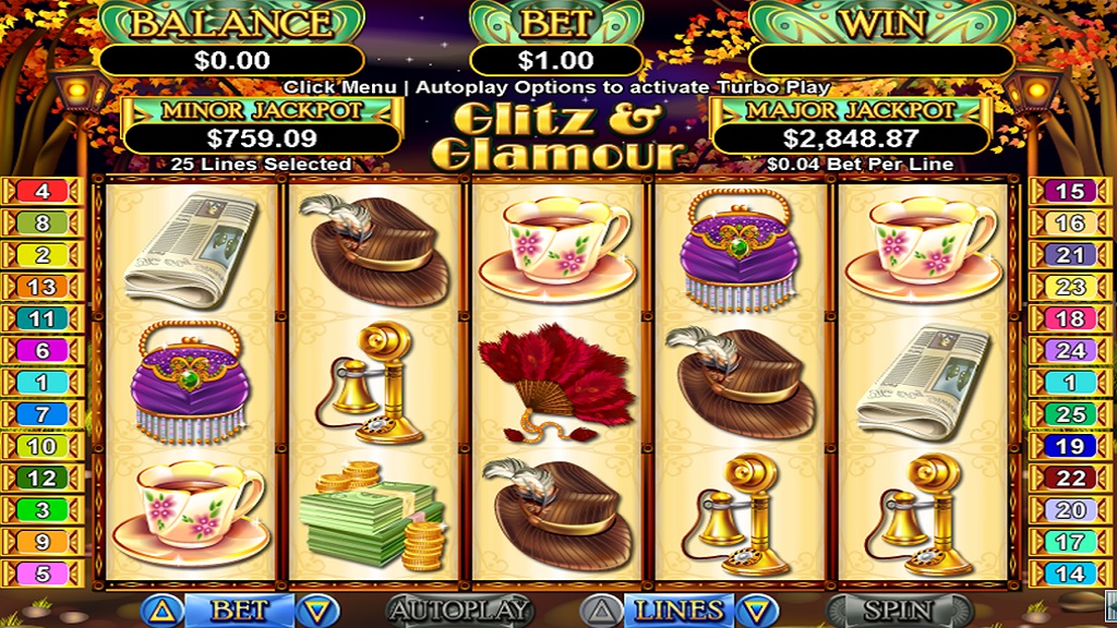 Screenshot of Glitz and Glamour slot from Real Time Gaming