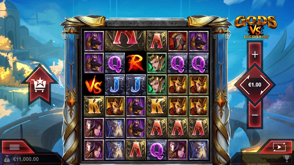Screenshot of Gods vs Gigablox slot from Yggdrasil Gaming