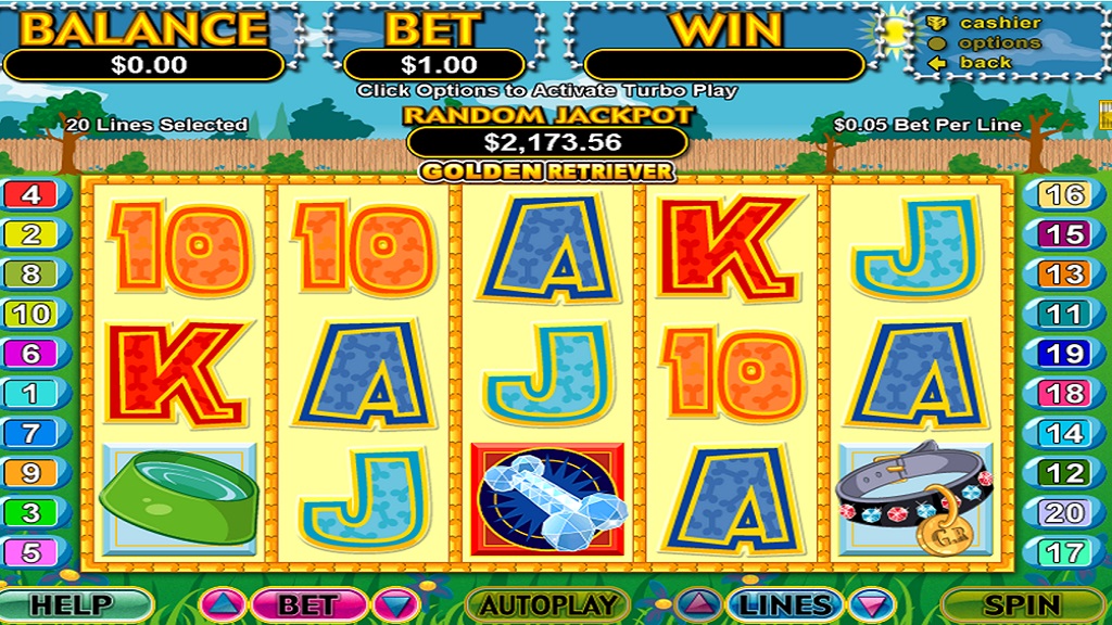 Screenshot of Golden Retriever slot from Real Time Gaming