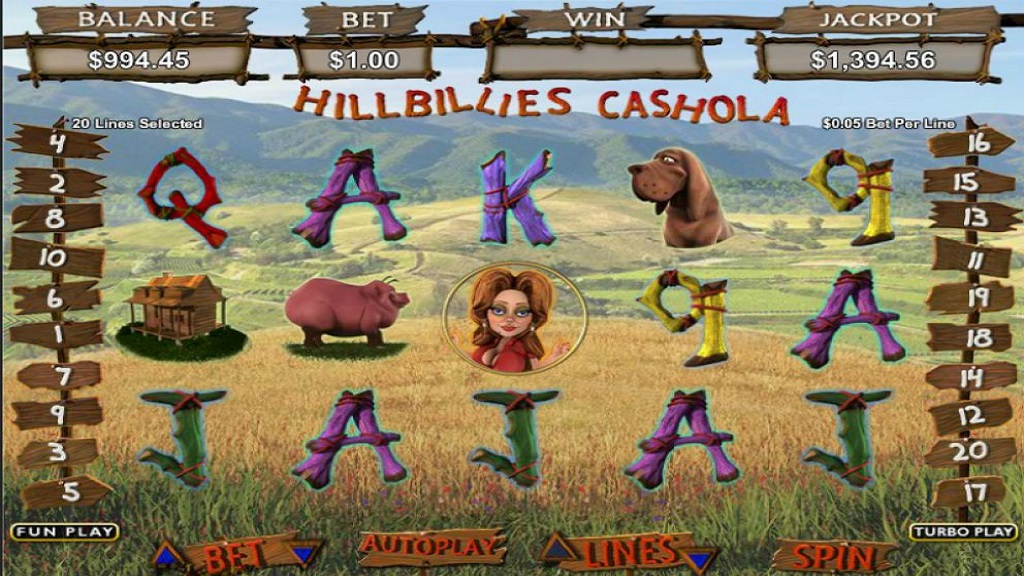 Screenshot of Hillbillies Cashola slot from Real Time Gaming