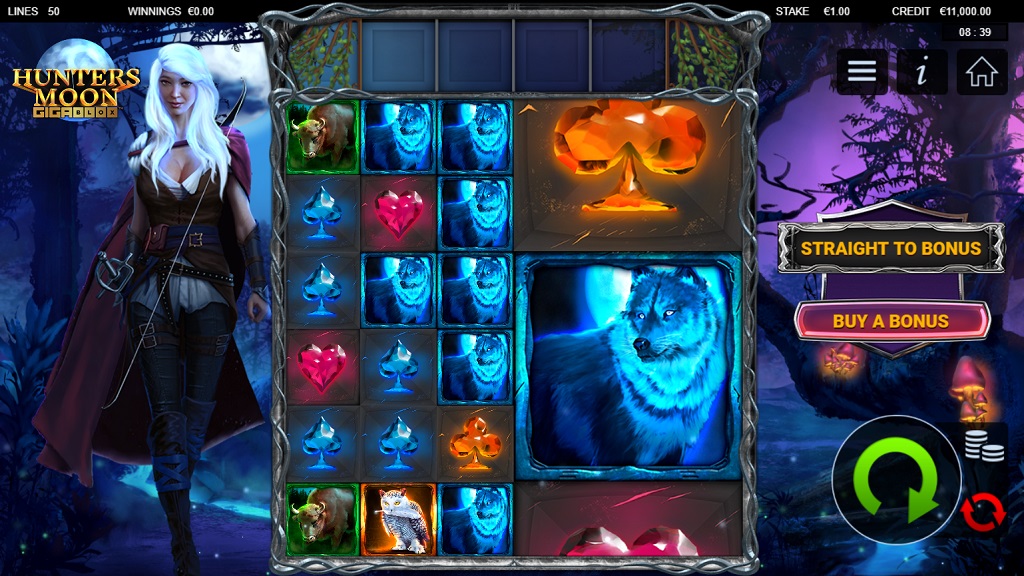 Screenshot of Hunters Moon GigaBlox slot from Yggdrasil Gaming