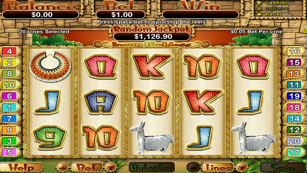 Screenshot of Incan Goddess slot from Real Time Gaming