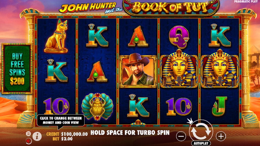 Screenshot of John Hunter and the book of Tut slot from Pragmatic Play