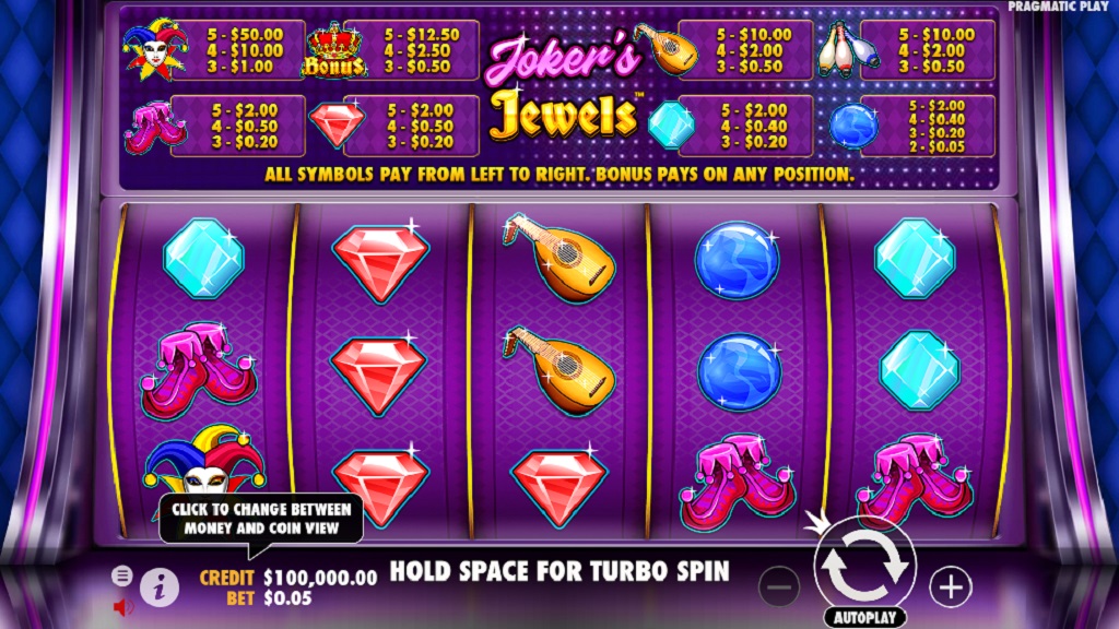 Screenshot of Joker’s Jewels slot from Pragmatic Play