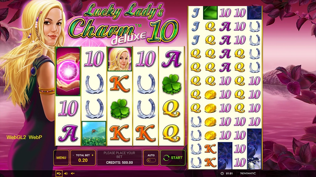 Screenshot of Lucky Lady’s Charm Deluxe 10 slot from Green Tube