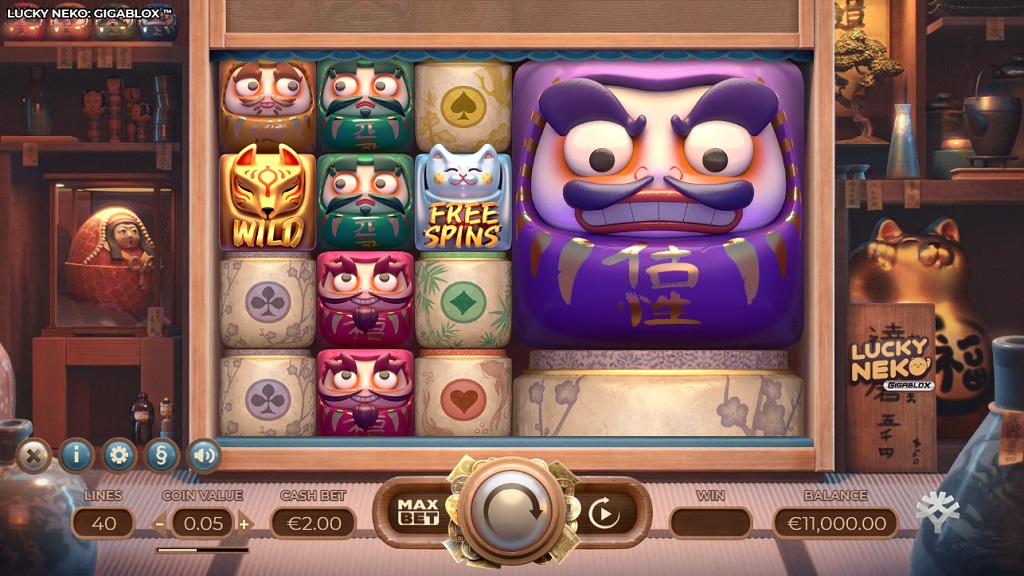 Screenshot of Lucky Neko GigaBlox slot from Yggdrasil Gaming