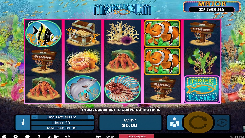 Screenshot of Megaquarium slot from Real Time Gaming