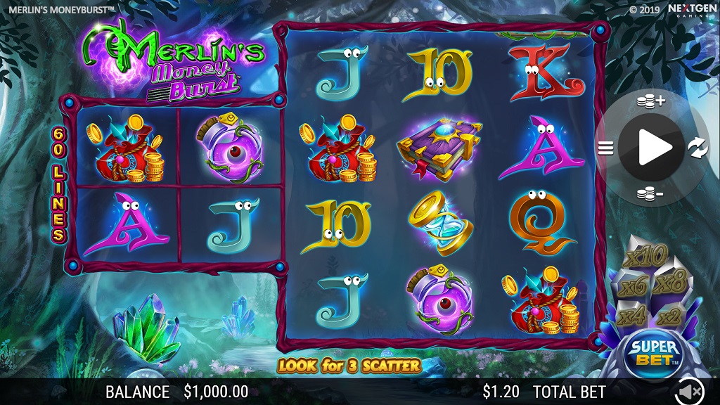 Screenshot of Merlins Money Burst slot from NextGen Gaming