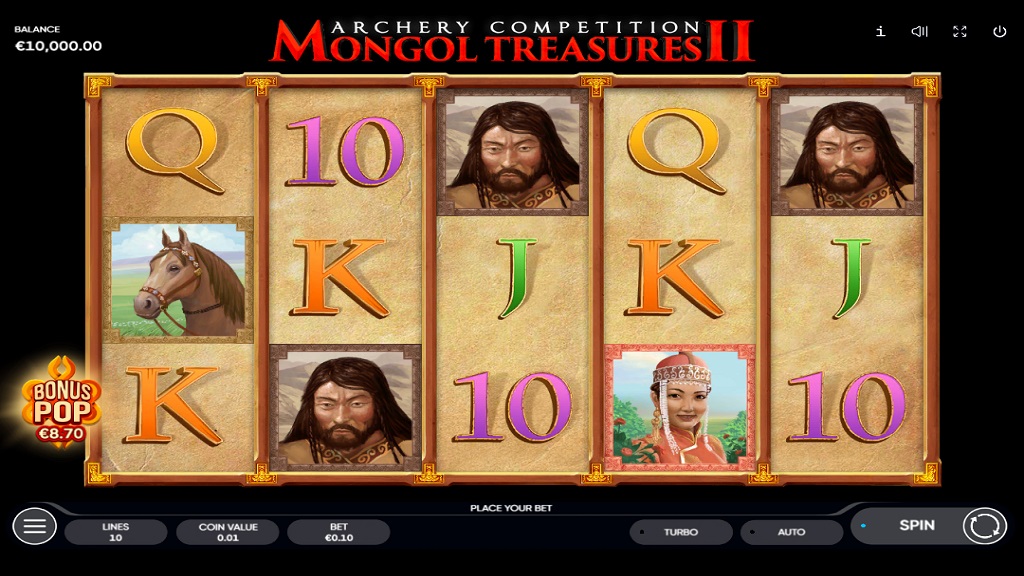 Screenshot of Mongol Treasures 2 Archery Competition slot from Endorphina