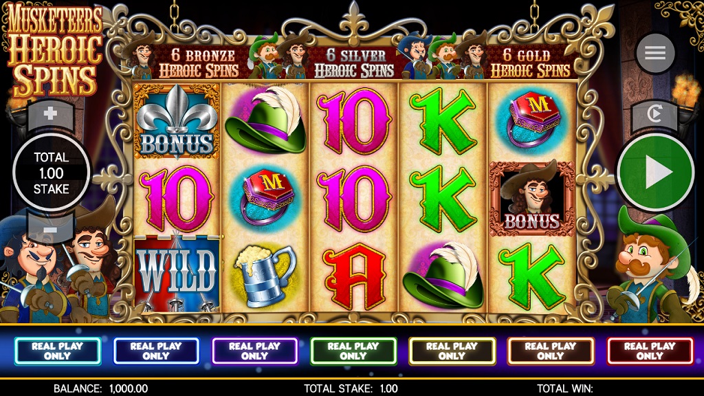 Screenshot of Musketeers Heroic Spins slot from Core Gaming