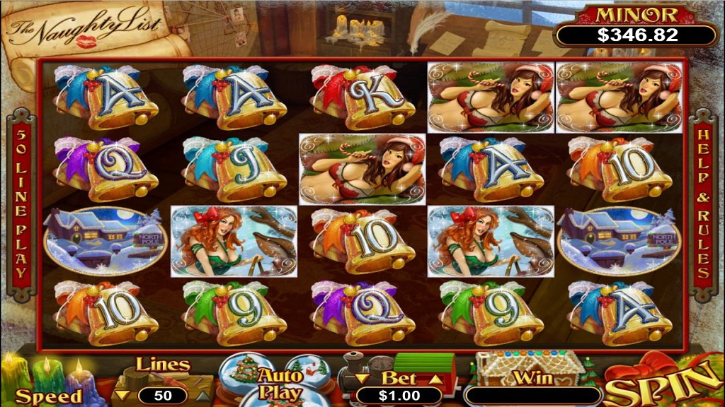 Screenshot of Naughty List slot from Real Time Gaming