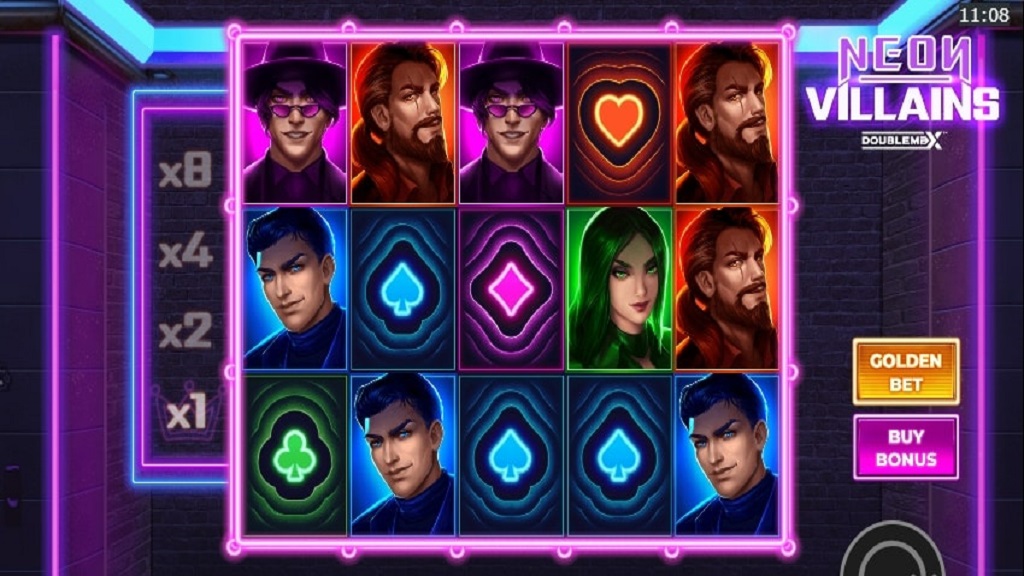 Screenshot of Neon Villains DoubleMax slot from Yggdrasil Gaming