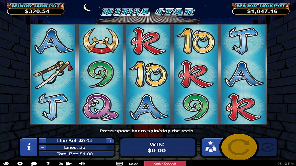 Screenshot of Ninja Star slot from Real Time Gaming