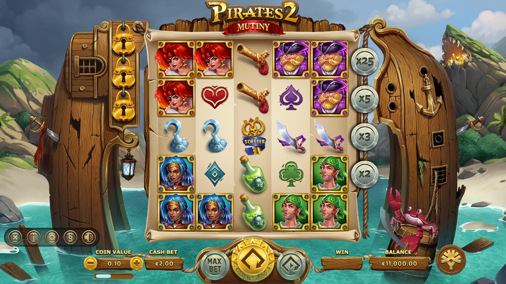 Screenshot of Pirates 2 Mutiny slot from Yggdrasil Gaming