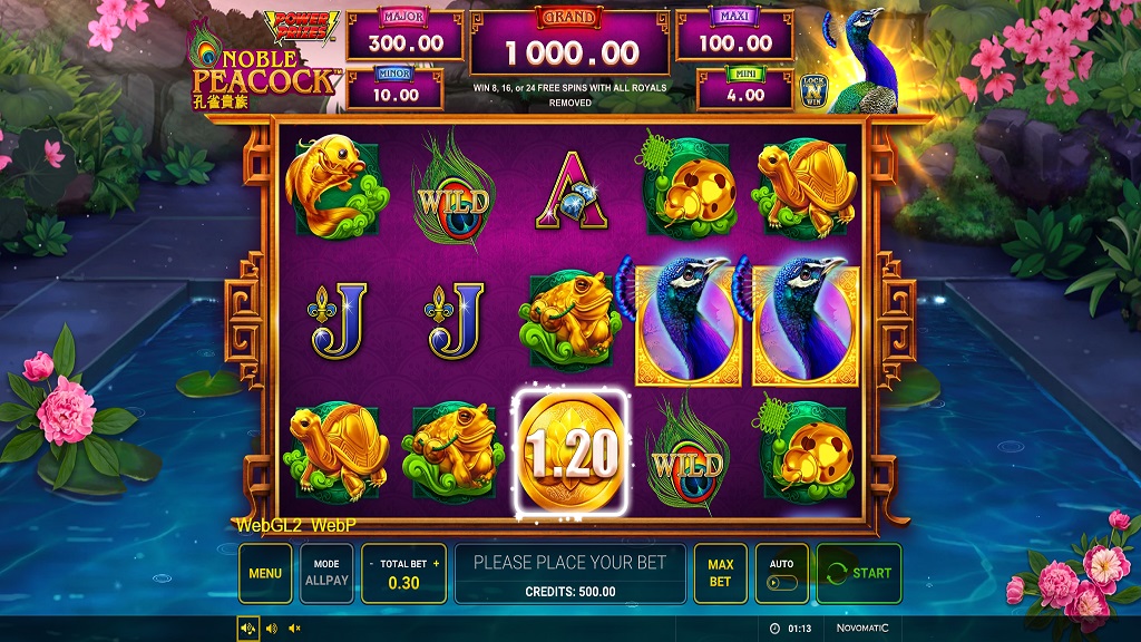 Screenshot of Power Prized Noble Peacock slot from Green Tube