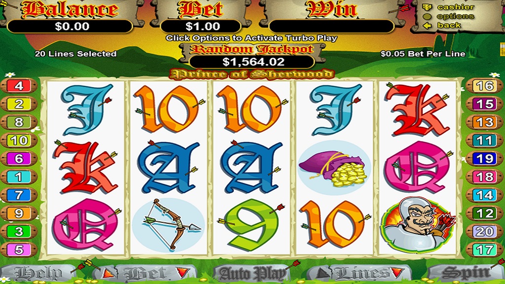 Screenshot of Prince of Sherwood slot from Real Time Gaming
