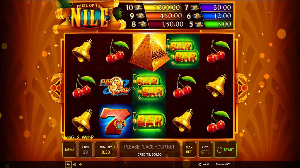 Screenshot of Prize of the Nile slot from Green Tube