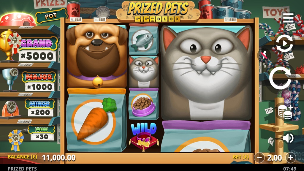 Screenshot of Prized Pets GigaBlox slot from Yggdrasil Gaming