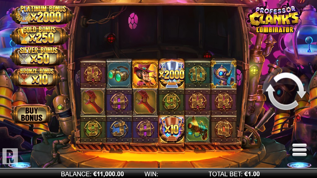 Screenshot of Professor Clank's Combinator slot from Yggdrasil Gaming
