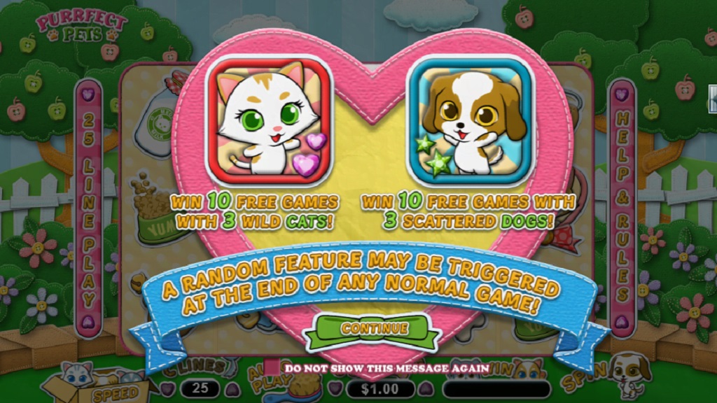 Screenshot of Purrfect Pets slot from Real Time Gaming
