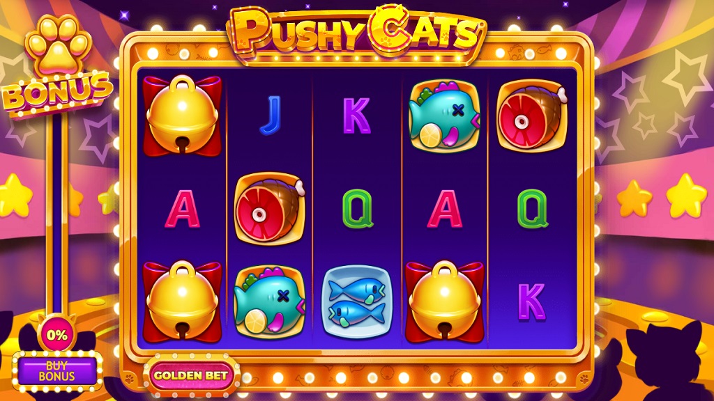 Screenshot of Pushy Cats slot from Yggdrasil Gaming