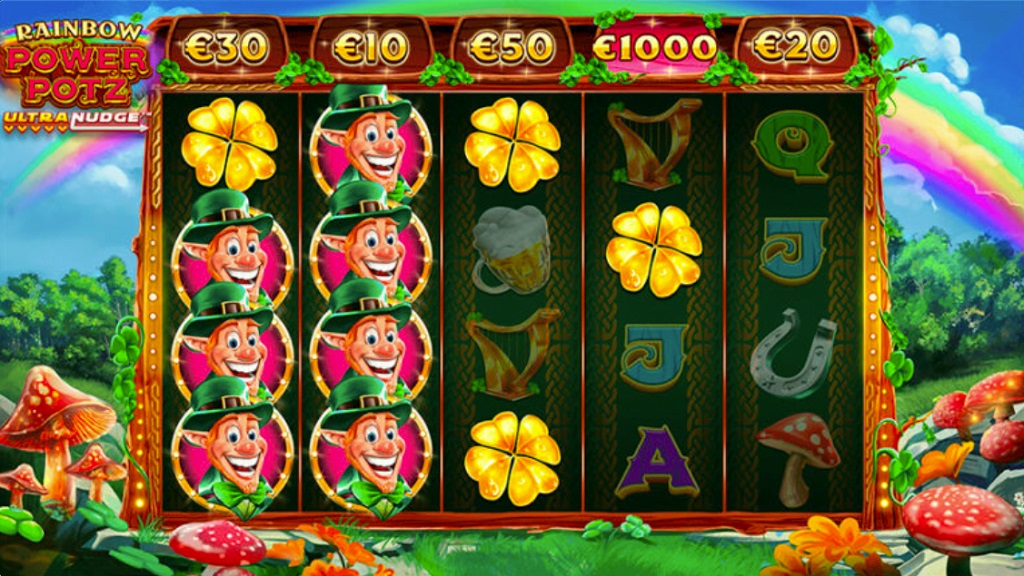 Screenshot of Rainbow Power Potz Ultra Nudge slot from Yggdrasil Gaming