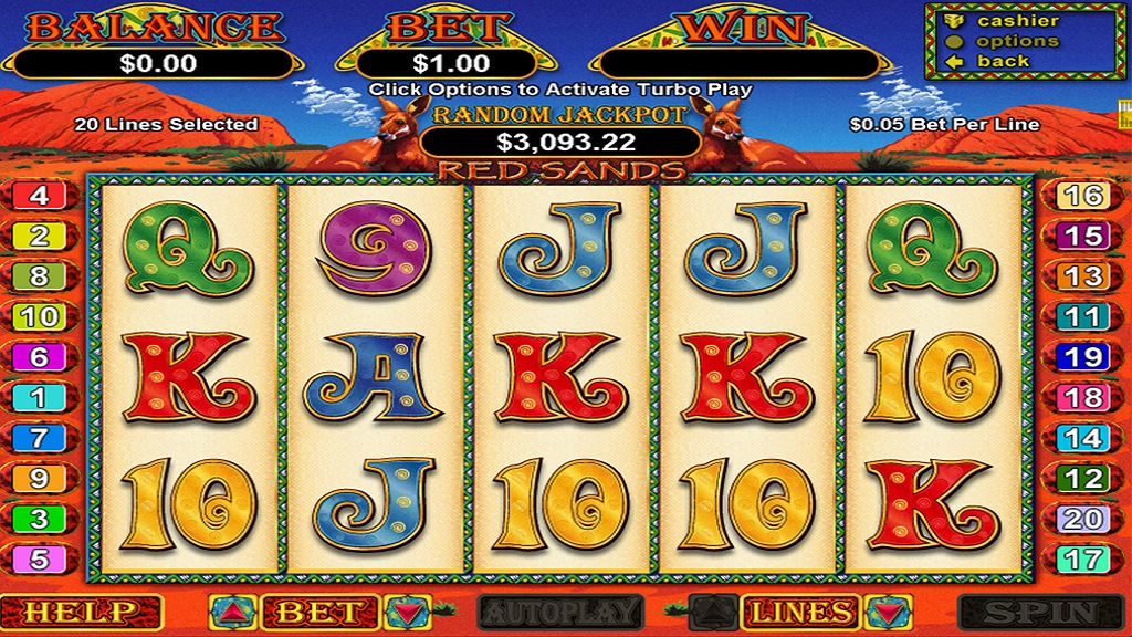 Screenshot of Red Sands slot from Real Time Gaming