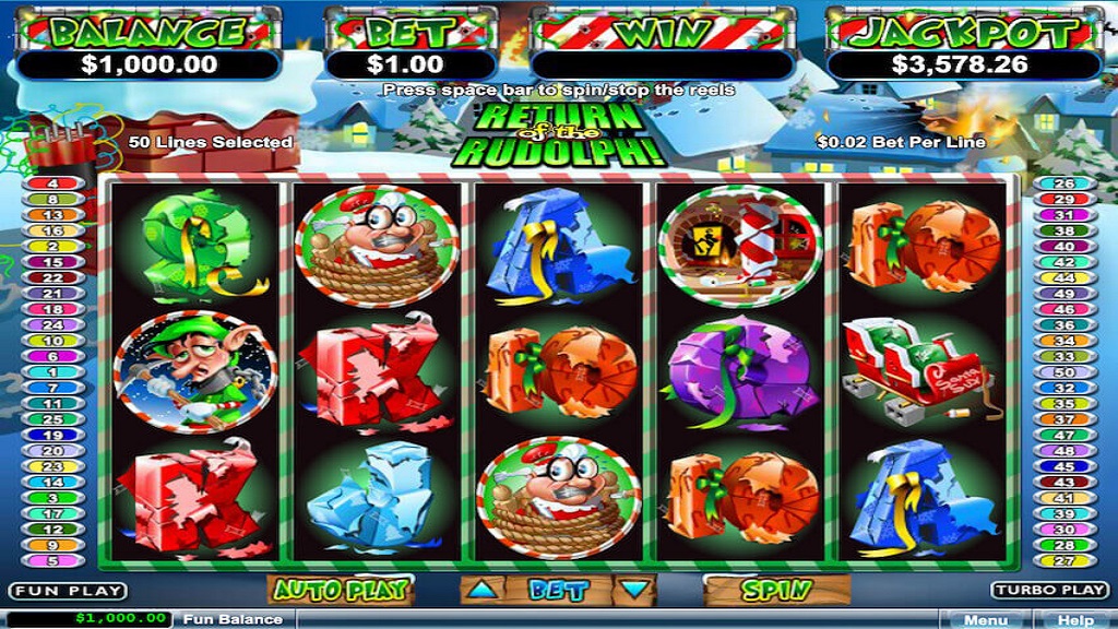 Screenshot of Return of the Rudolf slot from Real Time Gaming