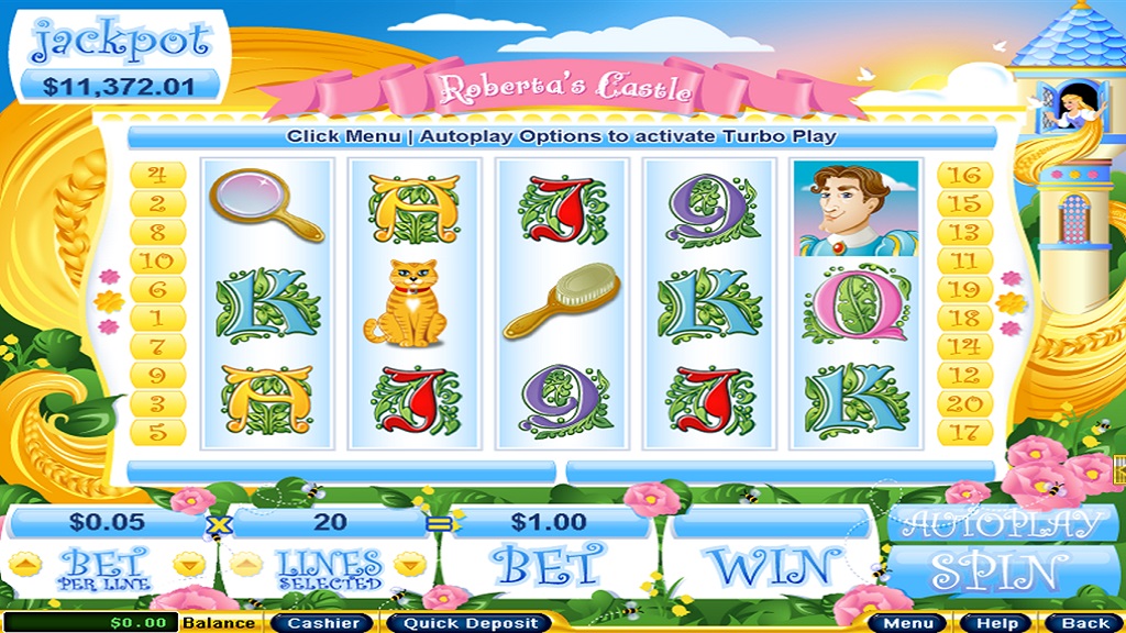 Screenshot of Roberta's Castle slot from Real Time Gaming