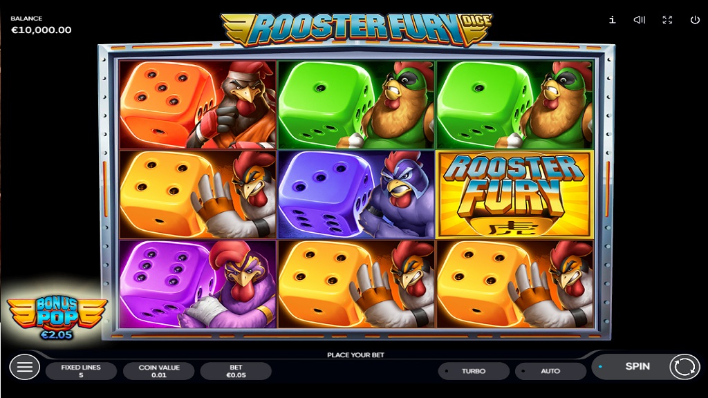 Screenshot of Rooster Fury Dice slot from Endorphina